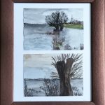 Hochwasser in Wedel, Aquarell, zwei Bilder Din A 6